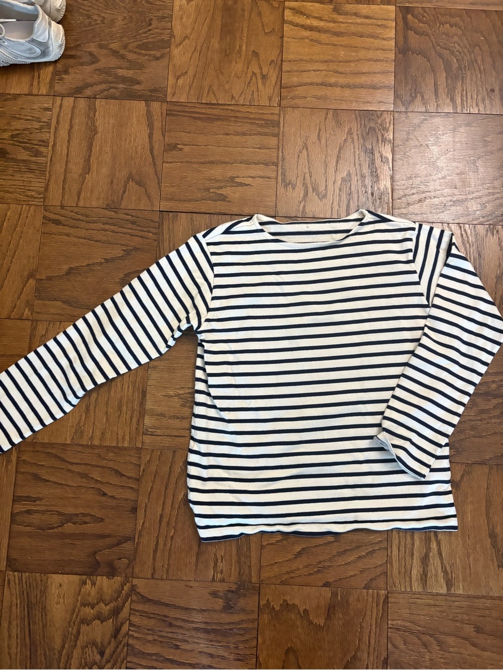 Muji Navy and White Striped Long-Sleeve Tee